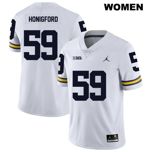 Women's NCAA Michigan Wolverines Joel Honigford #59 White Jordan Brand Authentic Stitched Legend Football College Jersey HG25E22VC